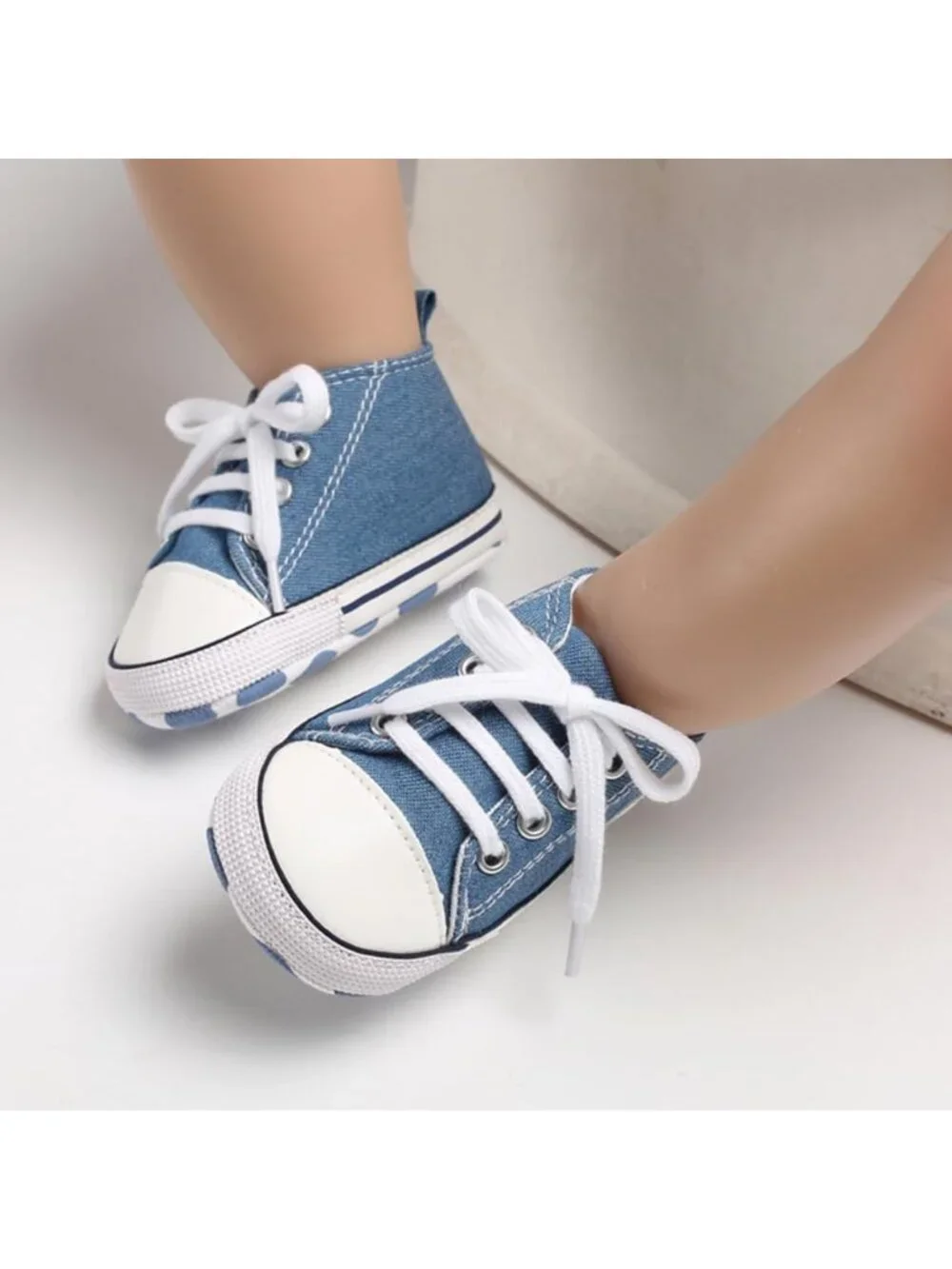 Unisex Infant High Top Sneakers, Non-Slip Canvas Denim First Walker Shoes